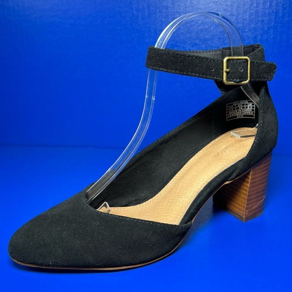 Soludos Gemma Black Suede D'Orsay Pump Heel Women 8.5 Pointed Toe Dress Shoe
